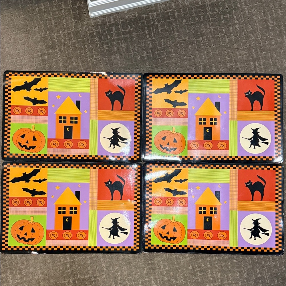 Vintage 1990s Festive Halloween Themed Placemats Set of 8 Flexible